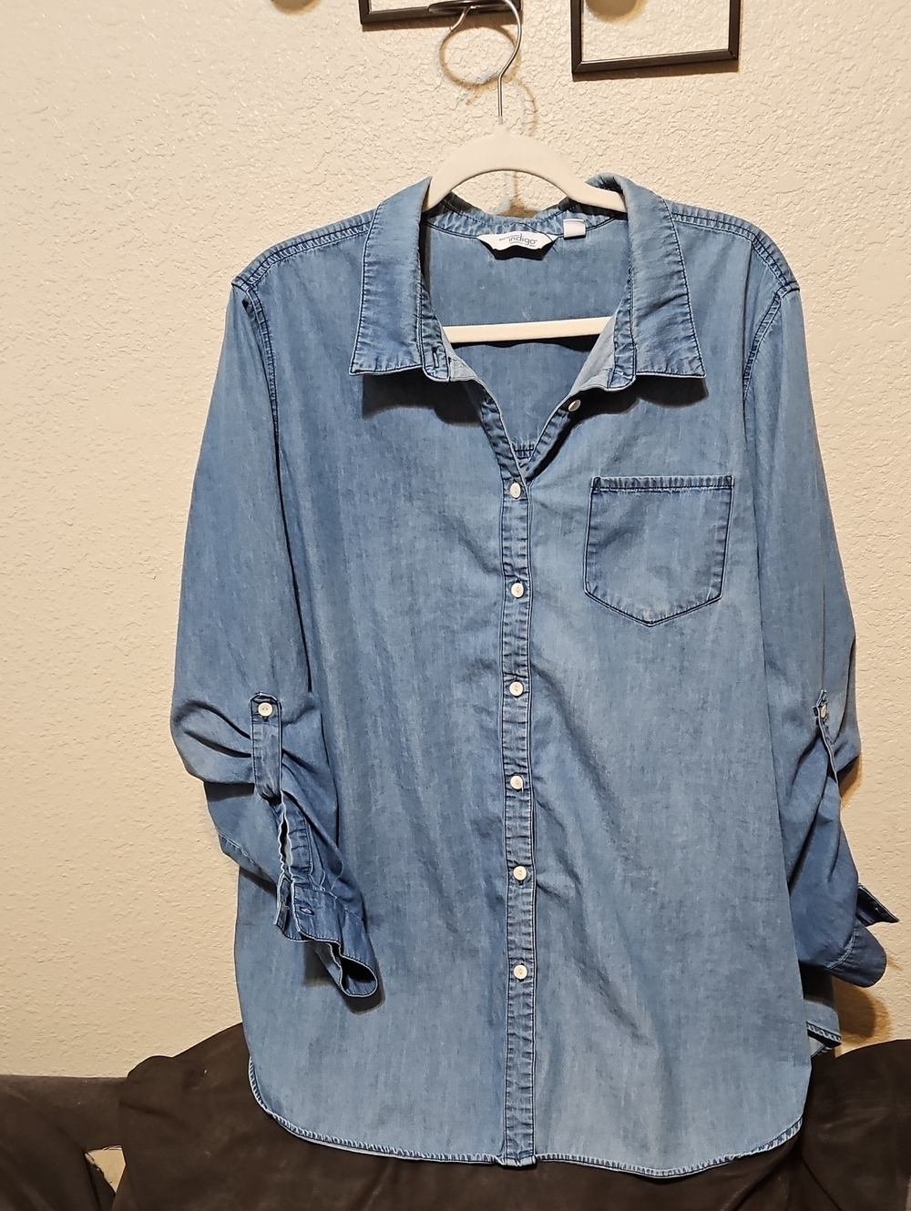 Indigo Light Wash Denim Button-Front Shirt